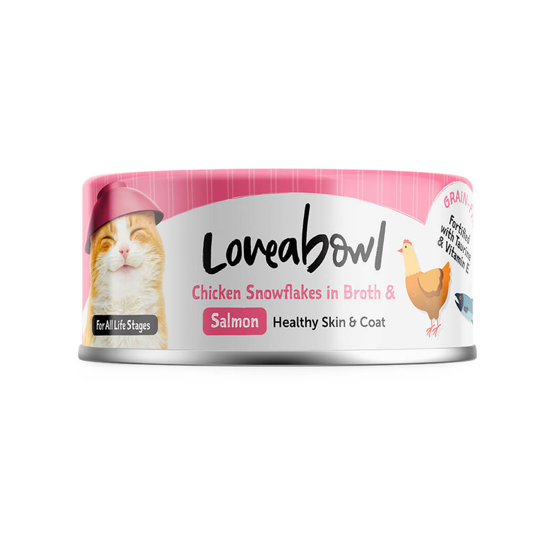 [Loveabowl-貓罐]天然無穀雪絨嘟嘟雞｜嫩雞+三文魚｜70g｜(湯汁肉絲)