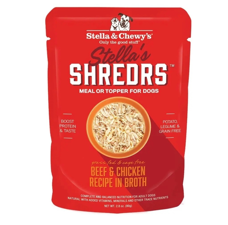 [Stella-狗濕包]Shredrs肉絲滋味包系列｜草飼牛+放養雞配方｜2.8oz｜(湯汁肉絲/主食)