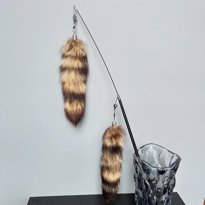 [貓玩具]伸縮逗貓棒(木柄)｜大尾巴｜單支｜(顏色隨機)