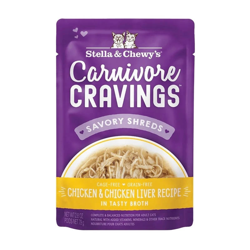 [Stella-貓濕包]Cravings肉絲滋味包｜放養雞肉及雞肝配方｜2.8oz｜(湯汁肉絲/主食)
