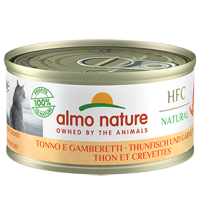 [Almo-貓罐]HFC Natural 系列｜吞拿魚+鮮蝦｜Tuna and Shrimps｜70g｜(湯汁肉絲) 