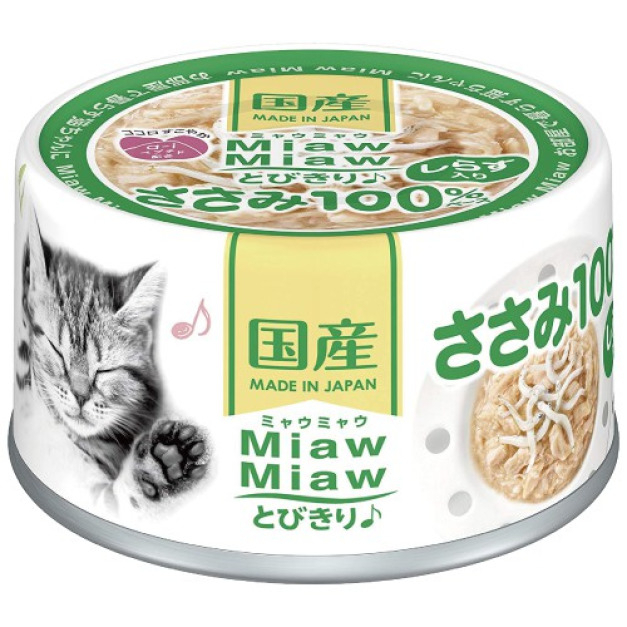 [Aixia-貓罐]Miaw Miaw｜雞肉+白飯魚｜60g｜(湯汁肉絲)｜日本製｜(MT-6)