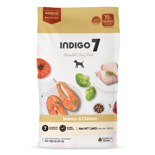 [INDIGO 7-狗糧]天然有機7大功效｜美毛(三文魚+雞肉)｜30億益生菌腸道保護配方｜全犬｜5.2kg (內含400g x 13包)｜韓國製｜(代訂)