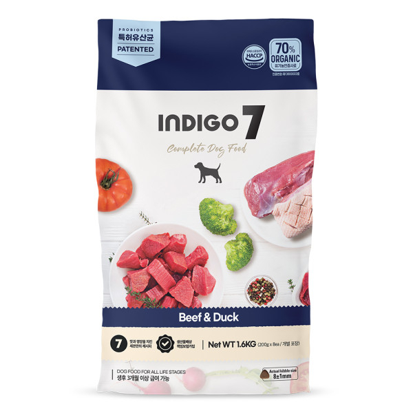[INDIGO 7-狗糧]天然有機7大功效｜挑嘴(牛肉+鴨肉)｜30億益生菌腸道保護配方｜全犬｜5.2kg (內含400g x 13包)｜韓國製｜(代訂)