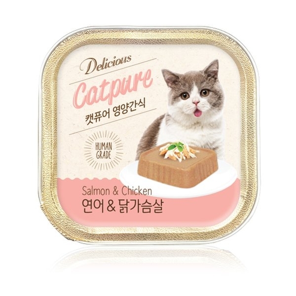 [Cat Pure-貓罐]天然無穀物低脂｜三文魚+雞肉｜100g｜(肉泥慕絲)｜韓國製