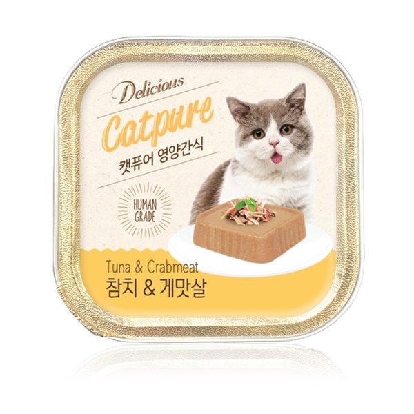 [Cat Pure-貓罐]天然無穀物低脂｜吞拿魚+蟹柳｜100g｜(肉泥慕絲)｜韓國製