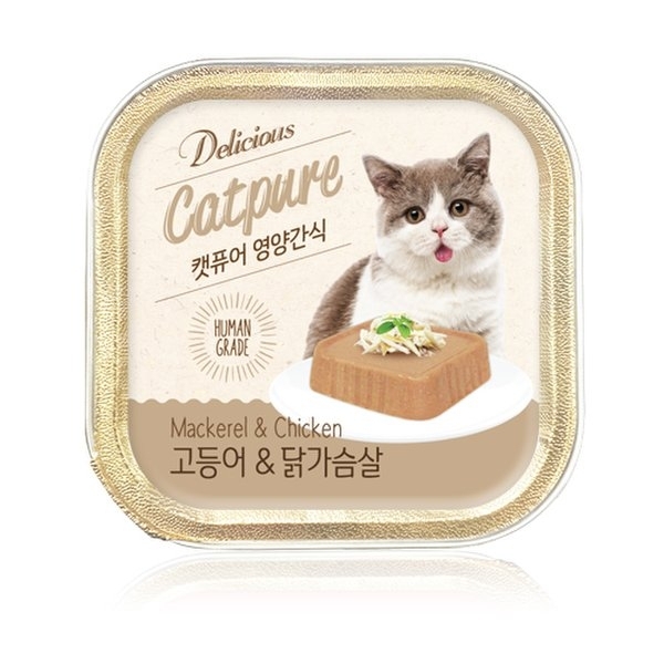 [Cat Pure-貓罐]天然無穀物低脂｜鯖魚+雞肉｜100g｜(肉泥慕絲)｜韓國製