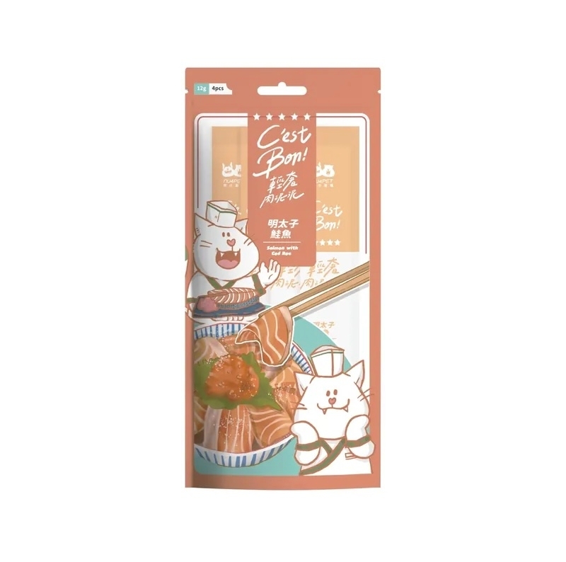 [陪心寵糧]C'est bon 輕奢肉泥泥(貓狗)｜明太子鮭魚｜(健康好活力)｜12gx4條｜台灣製
