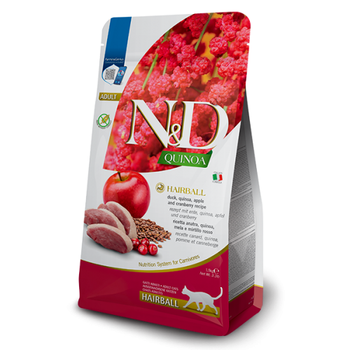 [N&D]Quinoa 藜麥無穀物功能系列｜成貓｜去毛球配方｜鴨肉｜1.5kg｜意大利製