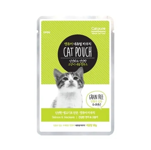 [Cat Pure]Cat Pouch無穀物營養餐包｜三文魚+鯖魚｜全貓｜(肉絲)｜80g｜韓國製