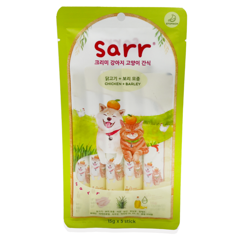 [Sarr]北歐天然魚油肉泥條(貓狗)｜雞肉x大麥草｜腸胃保護｜15g x 5本