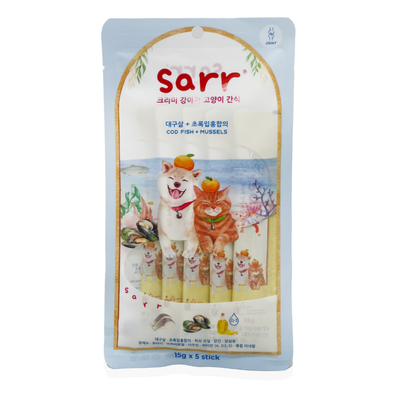[Sarr]北歐天然魚油肉泥條(貓狗)｜鱈魚x青口x鯊魚軟骨素｜關節保護｜15g x 5本