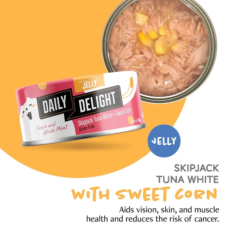 [Daily Delight-貓罐]啫喱系列｜白鰹吞拿魚+甜粟米(蔬菜)｜80g｜(啫喱肉絲/主食)｜(DD56)