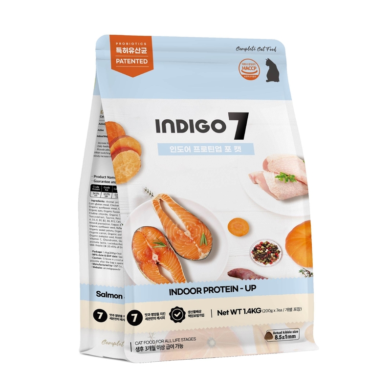 [INDIGO 7-貓糧]天然有機高蛋白(三文魚+雞肉)｜30億益生菌腸道保護配方｜室內貓｜1.4kg (內含200g x 7包)｜韓國製｜(代訂)