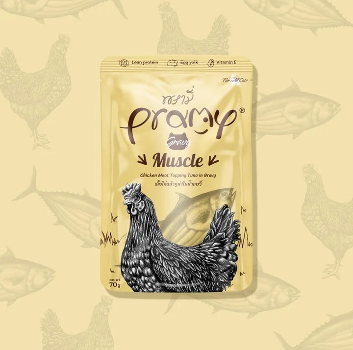 [Pramy]功能貓濕包｜肉汁系列｜鮮嫩雞肉+高級白肉吞拿魚｜高能量增肌｜70g｜(濃湯肉絲)