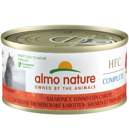 [Almo-貓罐]HFC Complete系列｜三文魚x吞拿魚x胡蘿蔔｜Salmon and Tuna with Carrots｜70g｜(湯汁肉絲/主食) 
