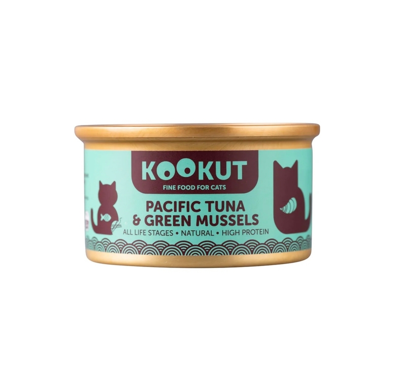 [Kookut-貓罐]太平洋吞拿魚配綠唇青口｜(Pacific Tuna & Green Mussels)｜70g｜(湯汁肉絲)
