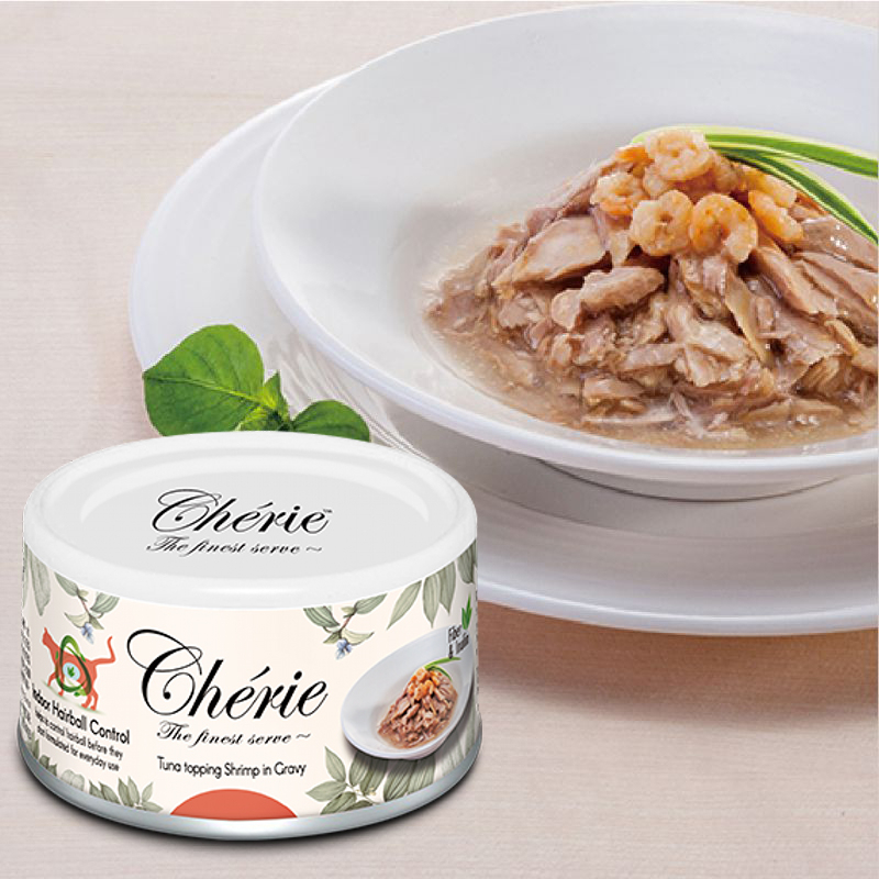 [Cherie 法麗]微湯汁排毛配方｜天然吞拿魚佐鮮蝦｜高纖排毛｜80g