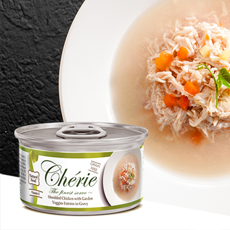 [Cherie 法麗]招牌微湯汁系列｜天然嫩雞肉佐蔬菜｜80g｜(湯汁肉絲)