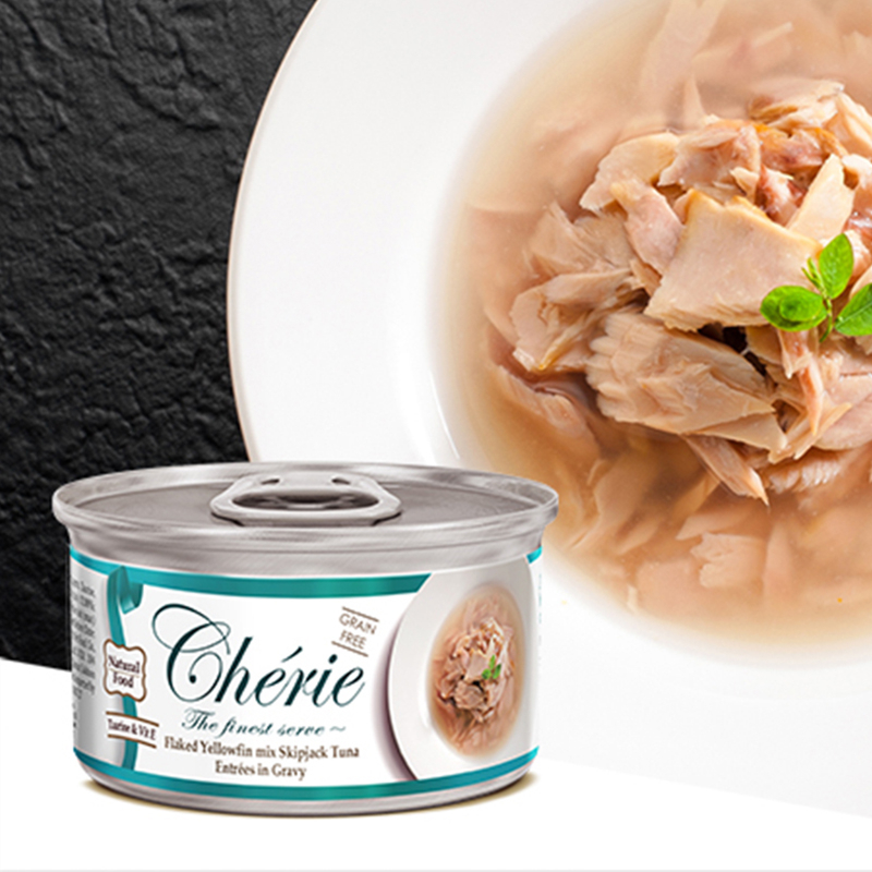 [Cherie 法麗]招牌微湯汁系列｜天然黃鰭吞拿魚正鰹｜80g｜(湯汁肉絲)