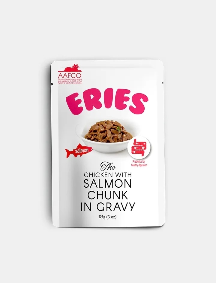 [Eries伊瑞思]黃金三角益生元主食餐包(貓)｜雞肉x三文魚｜85g｜(濃湯肉粒/主食)