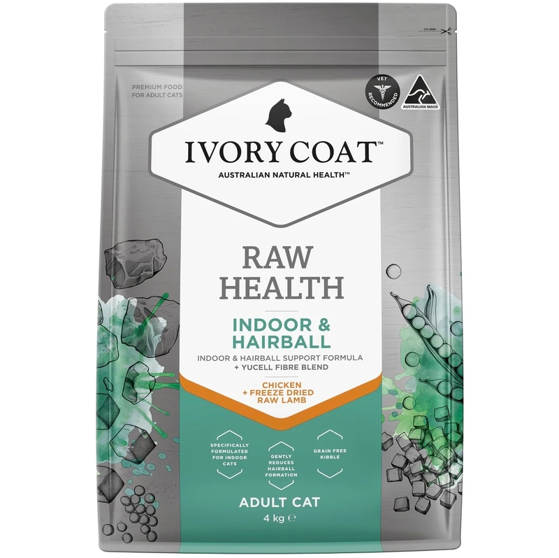 [IVORY COAT]天然無穀物雞肉乾糧+生羊肉凍乾｜成貓｜去毛球室內配方｜4kg｜(澳洲製)｜(代訂)