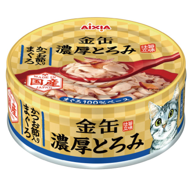[Aixia-貓罐]金罐濃厚系列｜吞拿魚+鰹魚片｜70g｜(湯汁肉絲)｜日本製｜(GNT-5)