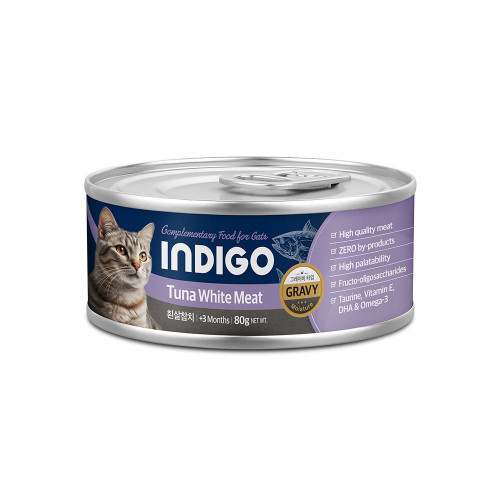 [Indigo-貓罐]韓國5星益生元主食罐｜吞拿魚｜去毛球｜(湯汁肉絲/主食)｜80g