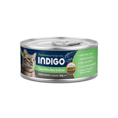 [Indigo-貓罐]韓國5星益生元主食罐｜吞拿魚+鯷魚｜保護關節｜(湯汁肉絲/主食)｜80g