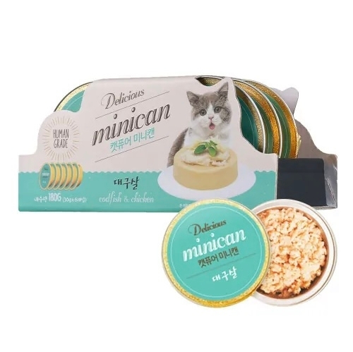 [Cat pure] Minican韓國迷你貓罐｜鱈魚x雞肉｜(綠色)｜原盒30g*6罐｜(肉泥慕絲)｜韓國製