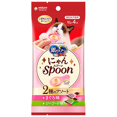 [Unicharm銀匙]雙味肉醬匙｜ 吞拿魚+海鮮｜細包裝(粉綠)｜10gx4個｜(日本製)