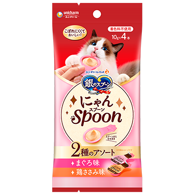 [Unicharm銀匙]雙味肉醬匙｜ 吞拿魚+雞肉｜細包裝(粉橙)｜10gx4個｜(日本製)