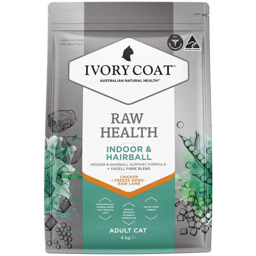 [Ivory Coat]Raw Health｜無穀物雞肉乾糧+生羊肺凍乾｜成貓｜室內&去毛球｜Adult｜Indoor & Hairball｜2kg｜澳洲製
