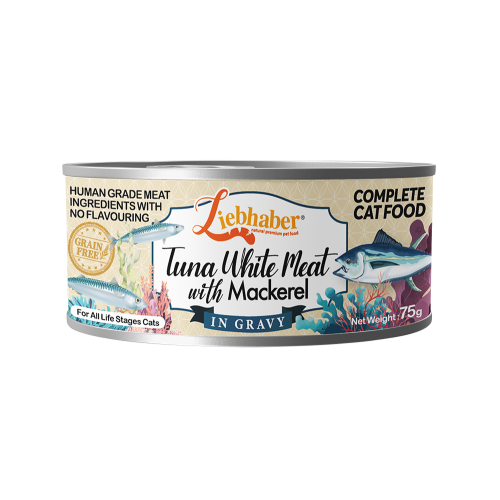 [Liebhaber-貓罐]無穀物主食罐｜白肉吞拿魚+鯖魚｜Tuna White Meat with Mackerel｜75g｜(濃湯肉絲/主食)
