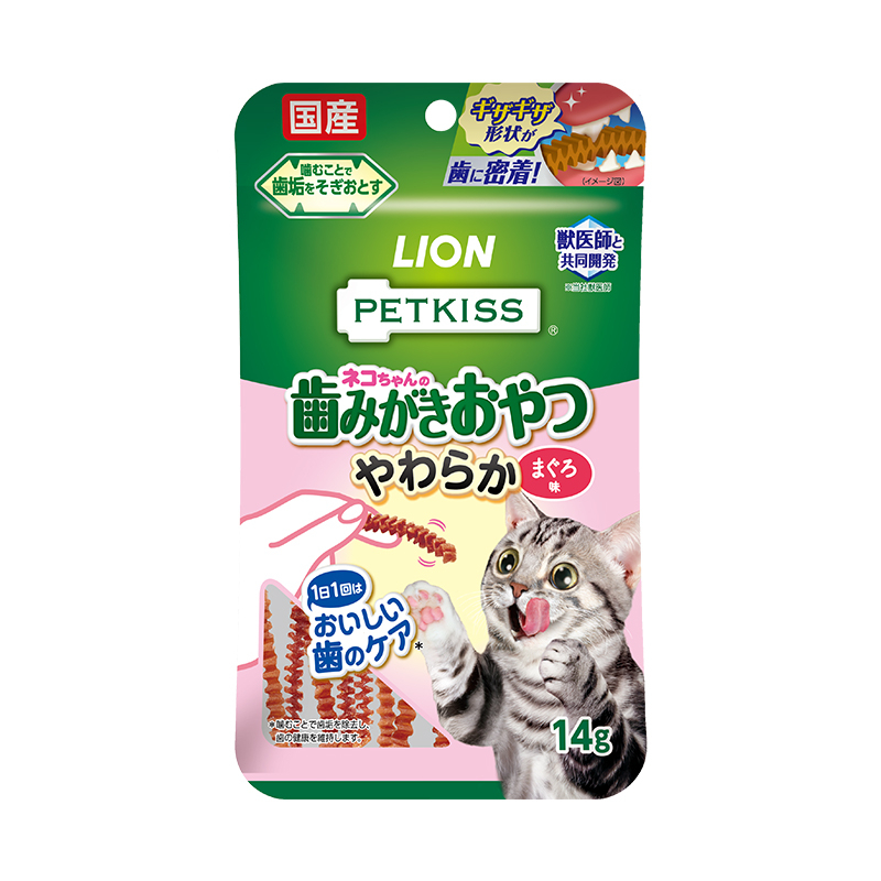 [Lion Pet獅王]PETKISS｜貓用｜魚骨形潔齒軟條｜吞拿魚味｜14g｜日本製
