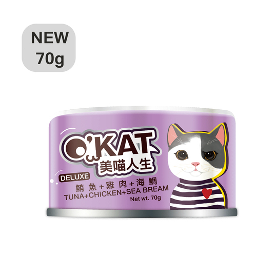 [O’Kat-貓罐]無膠鮮肉罐｜跳舞罐｜鮪魚+雞肉+ 海鯛｜70g｜(湯汁肉絲)