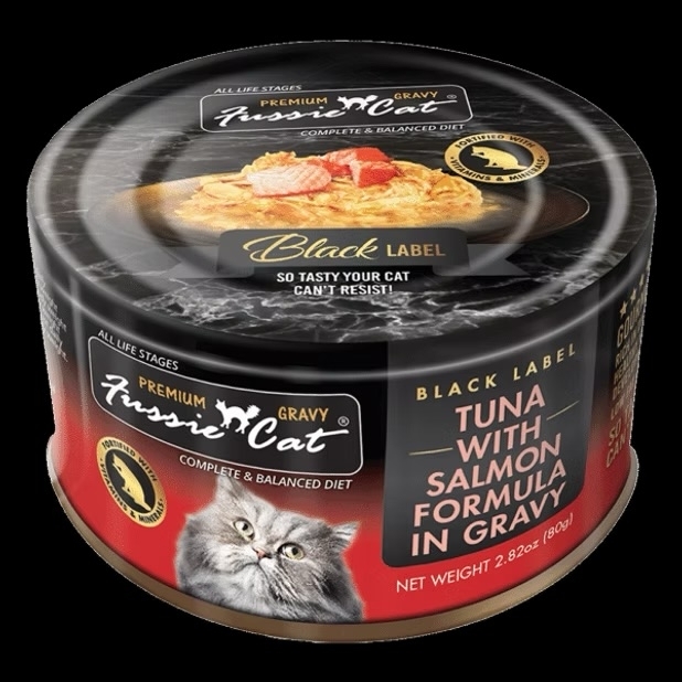 [Fussie Cat-貓罐]肉汁主食罐 | 極品吞拿魚+三文魚｜80g｜(肉絲/主食)