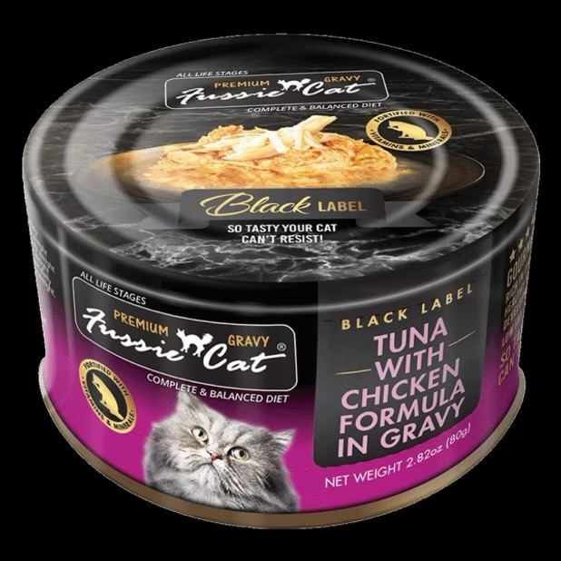 [Fussie Cat-貓罐]肉汁主食罐 | 極品吞拿魚+雞肉｜80g｜(肉絲/主食)