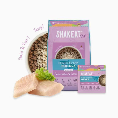 [Shakeat]凍乾俄羅斯鱈魚粉配上新鮮雞肉+三文魚無穀貓糧｜3kg(內含150g*20包)｜韓國製