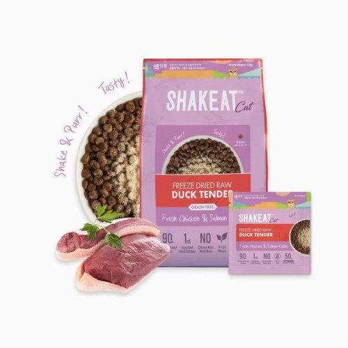 [Shakeat]凍乾鴨胸肉粉配上新鮮雞肉+三文魚無穀貓糧｜1.2kg(內含50g*24包)｜韓國製