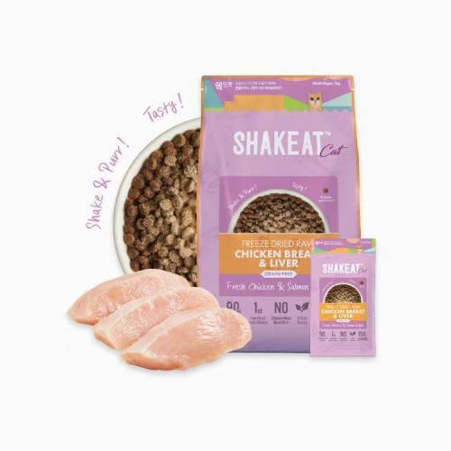 [Shakeat]凍乾雞胸肉+雞肝粉配上新鮮雞肉+三文魚無穀貓糧｜3kg(內含150g*20包)｜韓國製