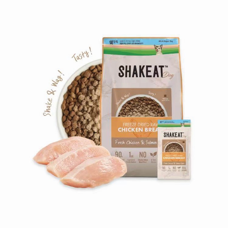 [Shakeat]凍乾雞胸肉+雞肝粉配上新鮮雞肉+三文魚無穀狗糧｜3kg(內含150g*20包)｜韓國製