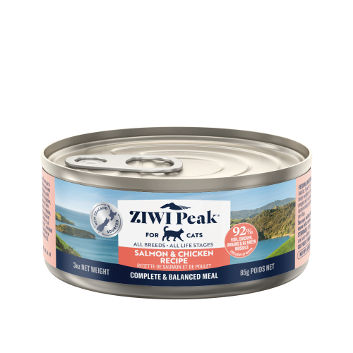 [ZiwiPeak-貓罐]天然鮮肉無穀｜三文魚及雞肉配方｜(肉醬/主食)｜85g｜紐西蘭製
