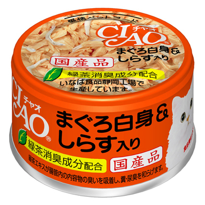 [Ciao-貓罐]白身吞拿魚+白飯魚｜85g｜(A-02)｜(肉絲)｜日本製