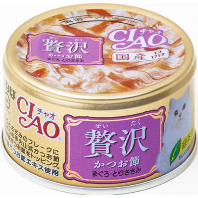 [CIAO-貓罐]奢華系列｜木魚片+吞拿魚+雞肉｜80g｜(A-145)｜(肉絲)