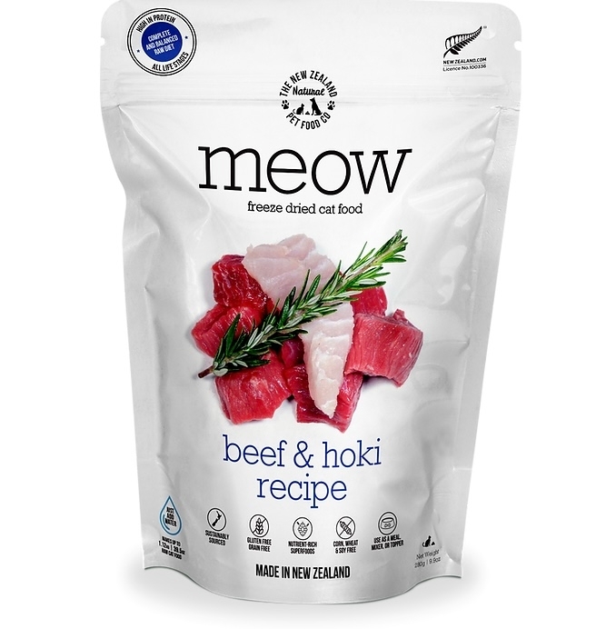 [NZ Natural]Meow｜鮮肉凍乾貓糧｜牛肉+藍尖尾鱈魚｜BEEF & HOKI｜280g｜(紐西蘭)｜(代訂)