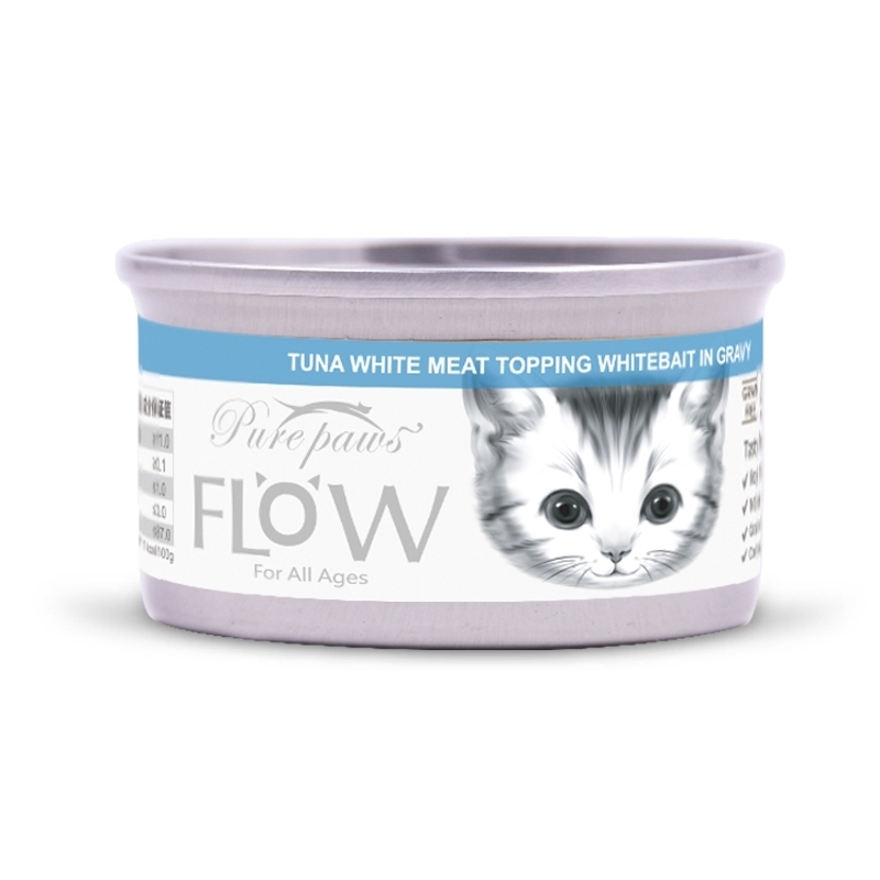 [Purepaws-貓罐]Flow高湯海鮮系列｜吞拿魚+白飯魚｜80g｜(湯汁肉絲)