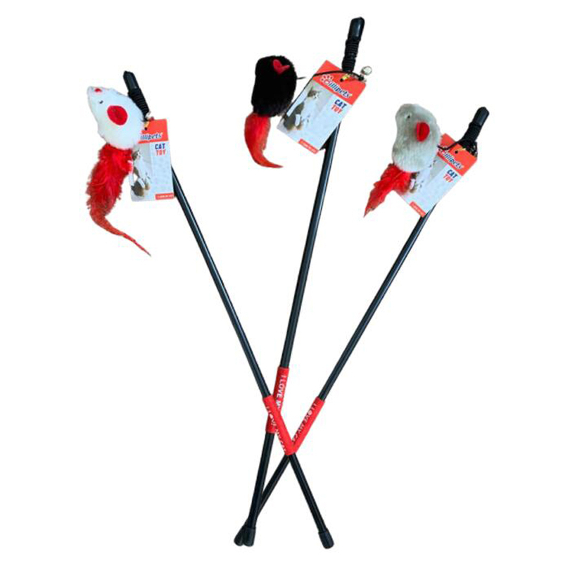 [Billipets]貓棒玩具｜50cm毛絨老鼠羽毛尾｜灰色｜(NS-5986)
