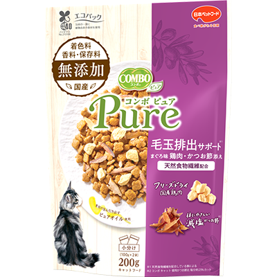 [Combo]Pure｜毛球配方｜添加凍乾雞肉粒+減鹽鰹魚片200g(日本製)