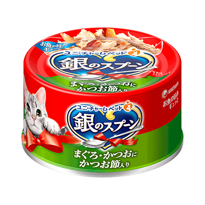 [Unicharm 銀匙]貓罐｜鮮味湯罐｜吞拿魚+鰹魚+柴魚片70g｜(湯汁肉絲)